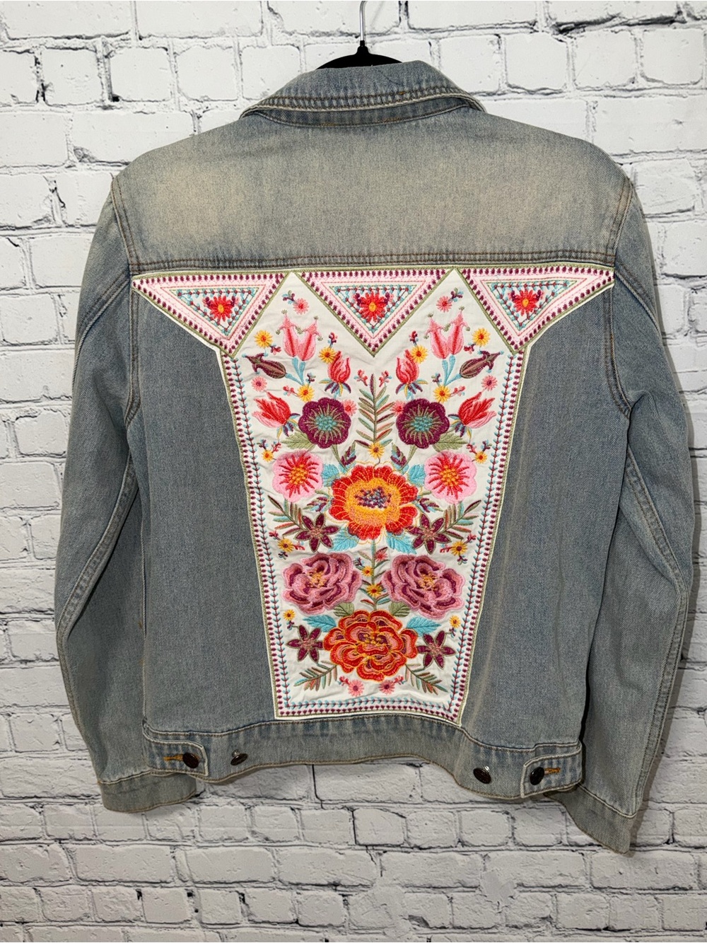 Savanna Jane Light Blue Denim Jacket with Multicolor Floral Embroidery